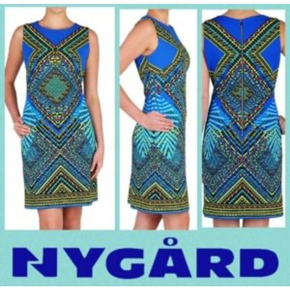 Peter Nygard Geometric Pattern Sleeveless Sheath Dress Multi Color Sz10